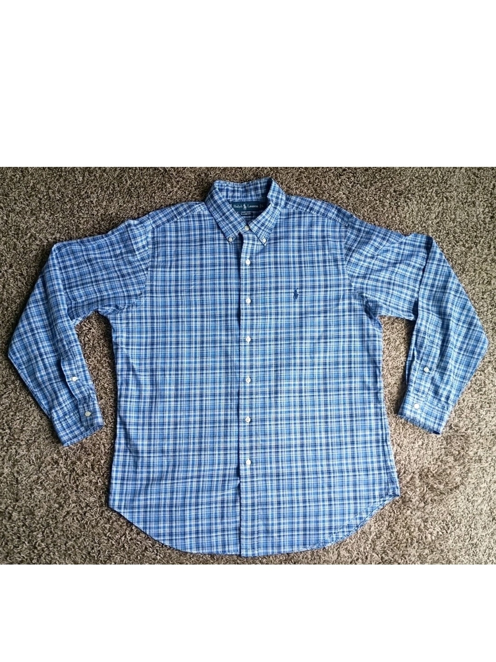 Ralph Lauren Button Down Shirt Mens Blue Plaid L Long Sleeve Classic Fit